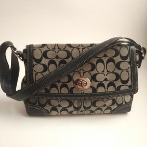 Signature Flap Jacquard Black Leather Hobo Bag